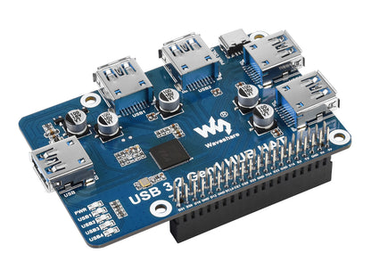 USB 3.2 Gen1 HUB HAT for Raspberry Pi, 4x USB 3.2 Gen1 Ports, Driver-Free