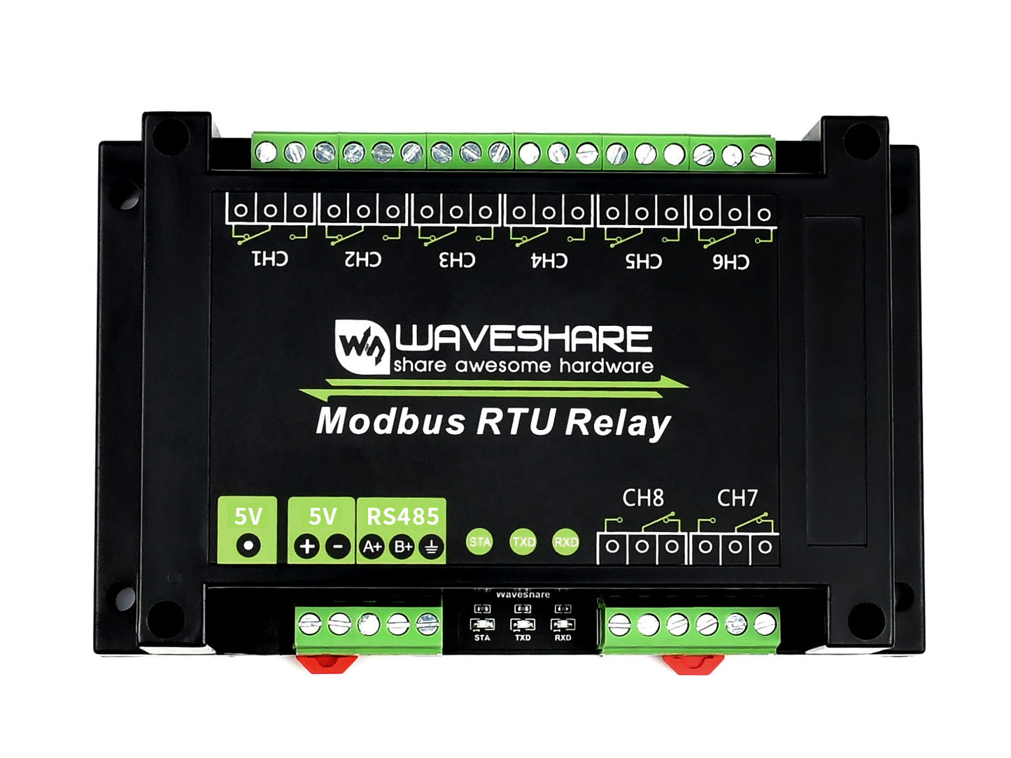 Industrial Modbus RTU 8-ch Relay Module with RS485 Interface, Multi Isolation Protection Circuits, 5V Power Supply