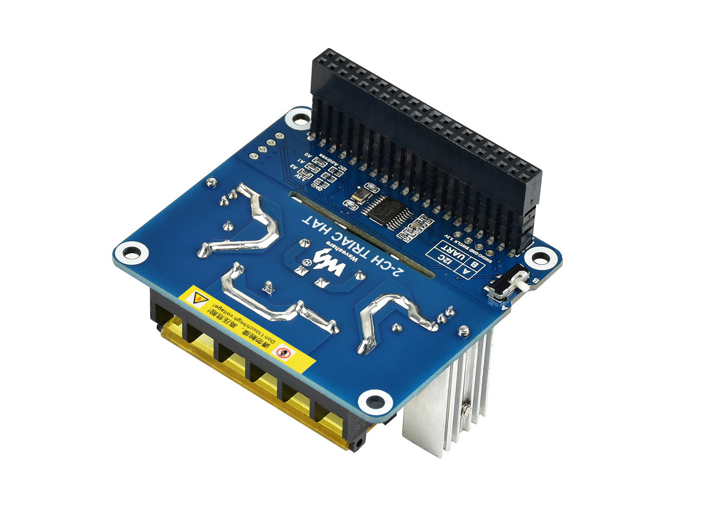 2-CH Triac HAT for Raspberry Pi, Integrated MCU, UART / I2C