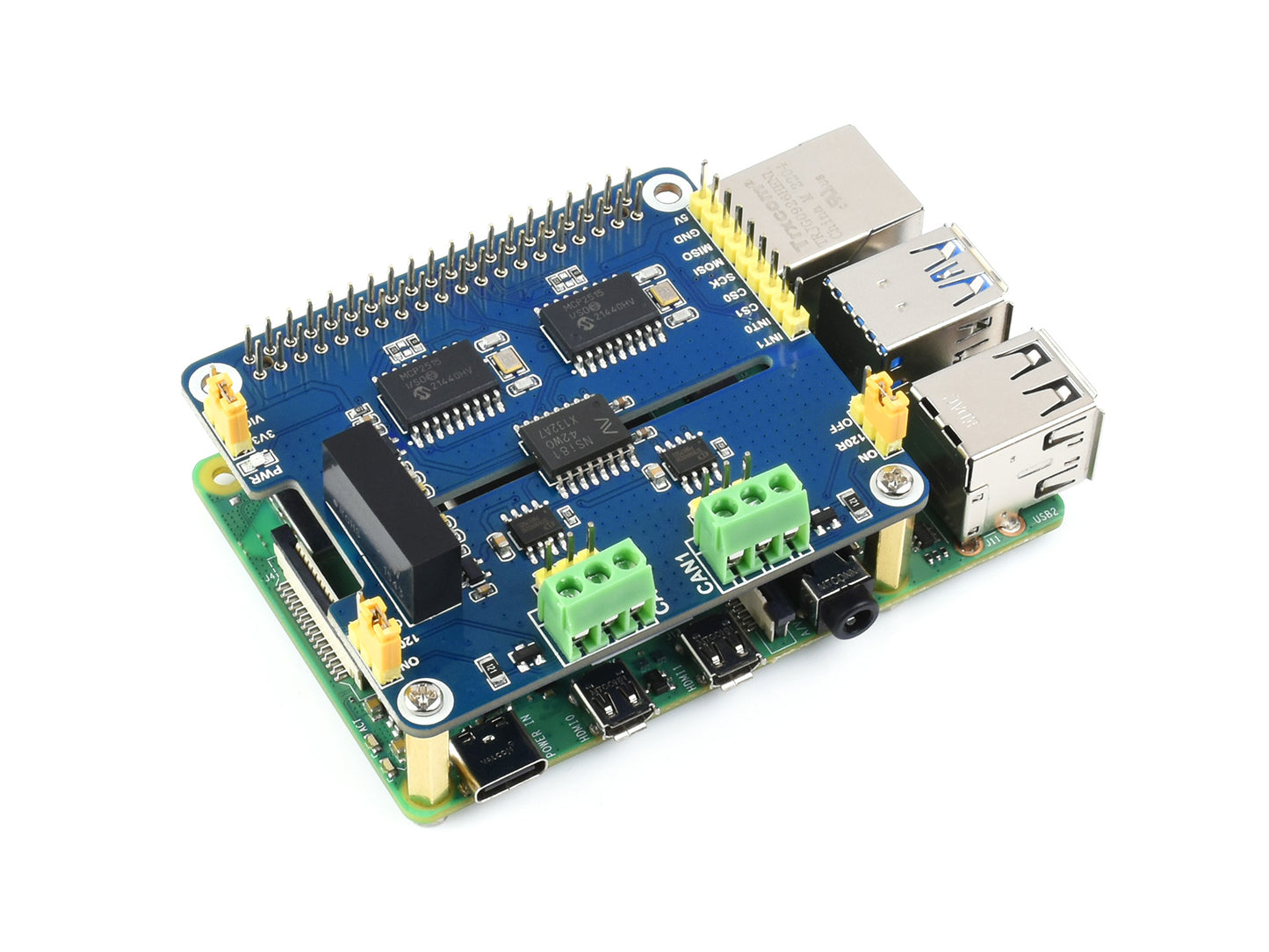 2-Channel Isolated CAN Expansion HAT for Raspberry Pi, Dual Chips Solution