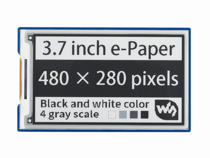 3.7inch e-Paper e-Ink Display HAT For Raspberry Pi, 480×280, Black / White, 4 Grey Scales, SPI