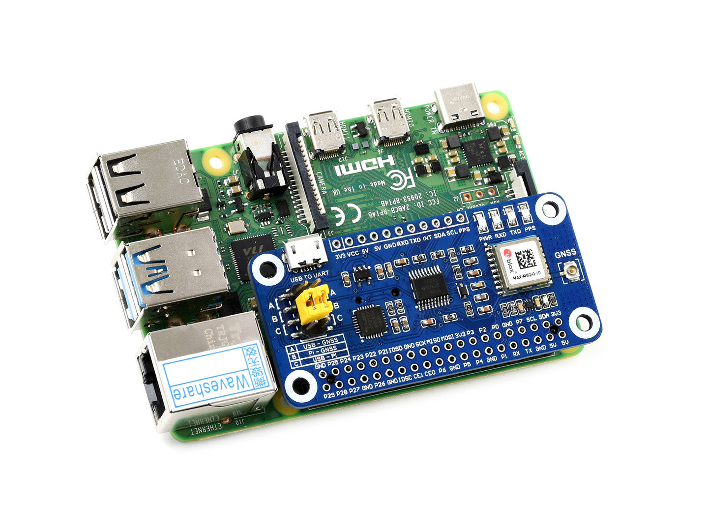 MAX-M8Q GNSS HAT for Raspberry Pi, Multi-constellation Receiver Support, GPS, Beidou, Galileo, GLONASS