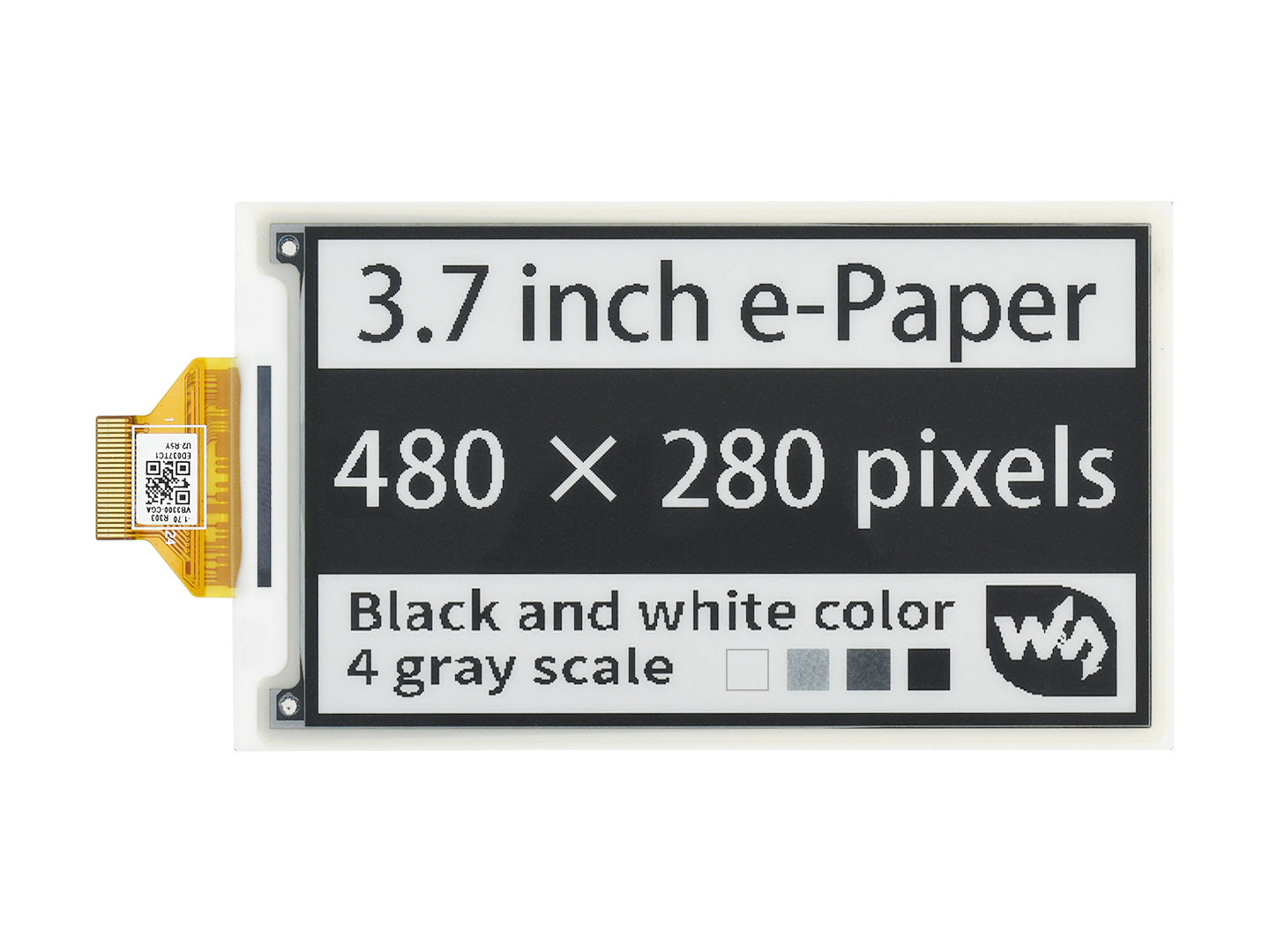 3.7inch e-Paper e-Ink Raw Display, 480×280, Black / White, 4 Grey Scales, SPI, Without PCB