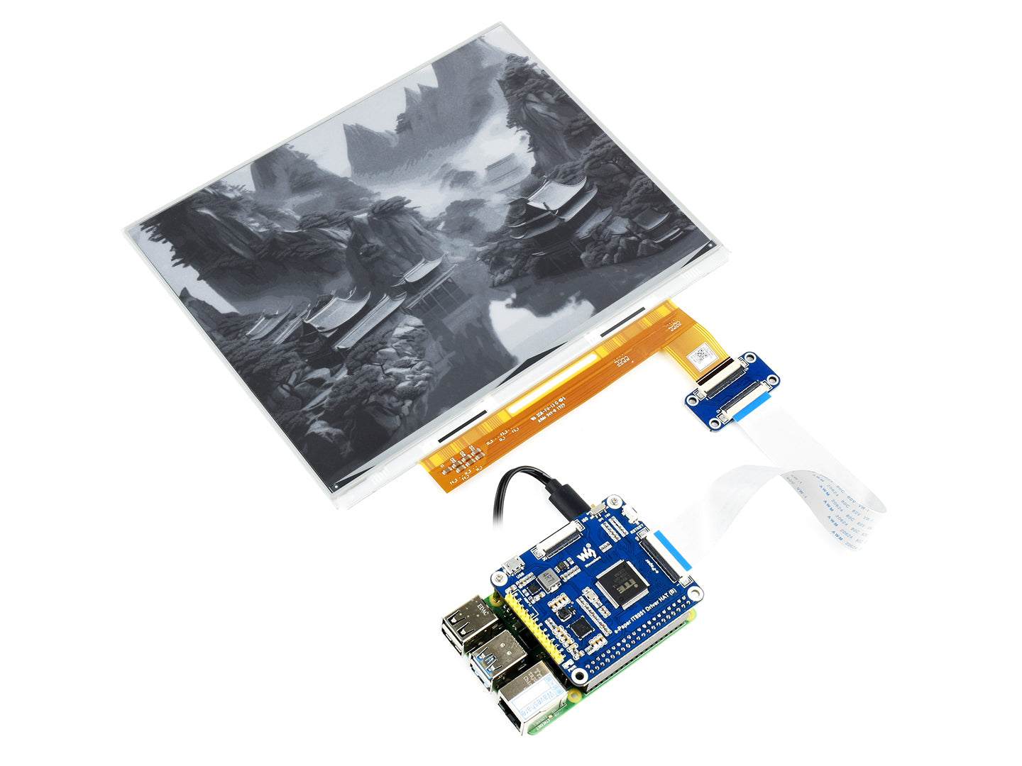 10.3inch e-Paper e-Ink Display HAT For Raspberry Pi, 1872×1404, Black / White, 16 Grey Scales, USB / SPI / I80