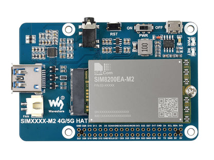 SIM8200EA-M2 5G HAT for Raspberry Pi, 5G/4G/3G Support, Snapdragon X55, Multi Mode Multi Band