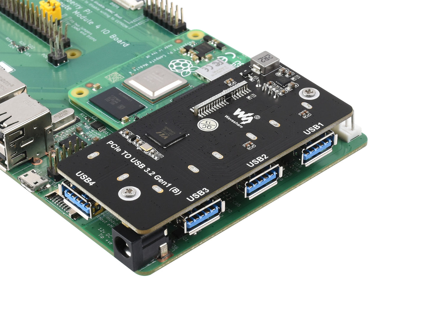 PCIe TO USB 3.2 Gen1 Adapter, for Raspberry Pi Compute Module 4 IO Board, 4x HS USB