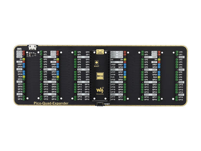 Quad GPIO Expander for Raspberry Pi Pico, Four Sets of Male Headers, USB Power Connector