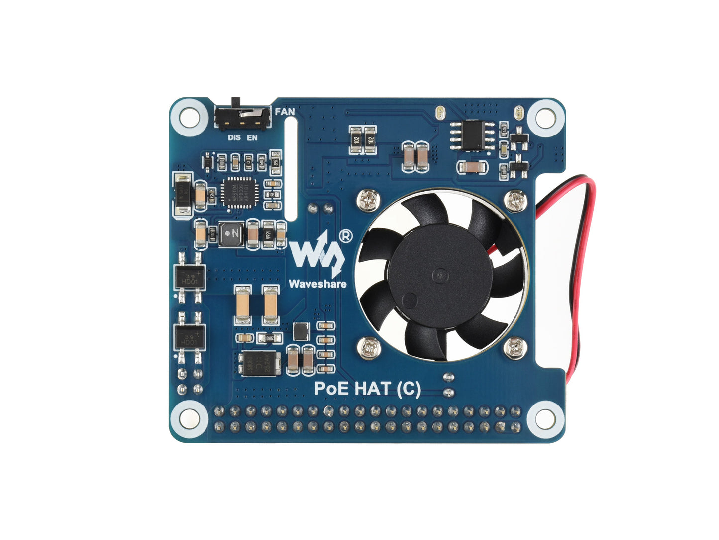 Power over Ethernet HAT (C) for Raspberry Pi 3B+/4B, 802.3af/at-compliant