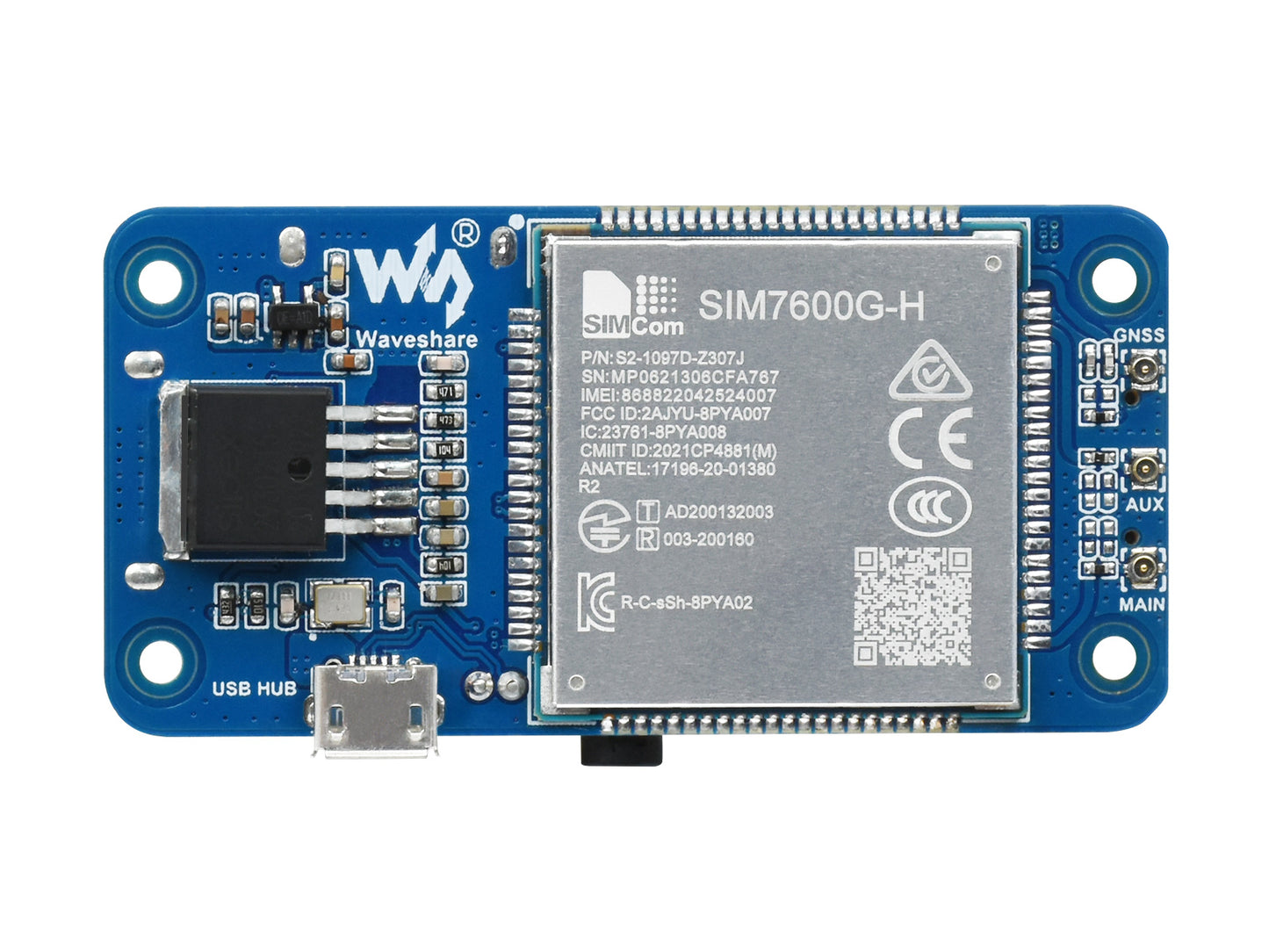SIM7600G-H 4G HAT (B) for Raspberry Pi, LTE Cat-4 4G / 3G / 2G Support, GNSS Positioning, Global Band