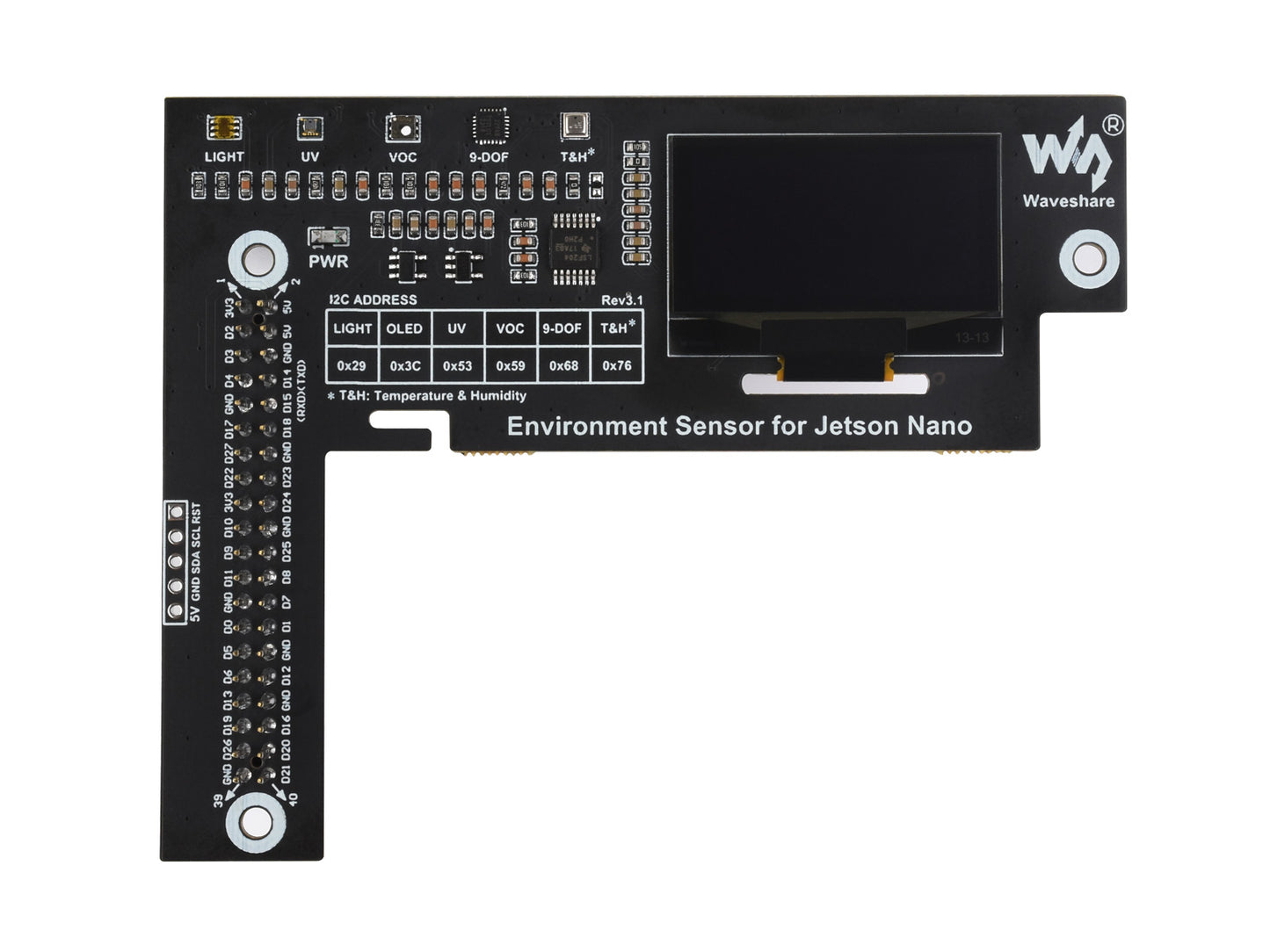 Environment Sensors Module for Jetson Nano, I2C Bus, with 1.3inch OLED Display