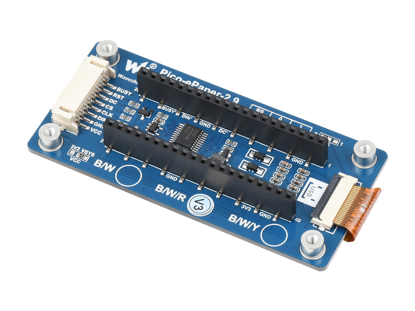 2.9inch E-Paper E-Ink Display Module (B) for Raspberry Pi Pico, 296×128, Red / Black / White, SPI