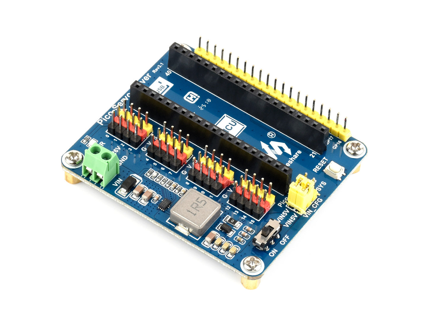 Servo Driver Module for Raspberry Pi Pico, 16-ch Outputs, 16-bit Resolution