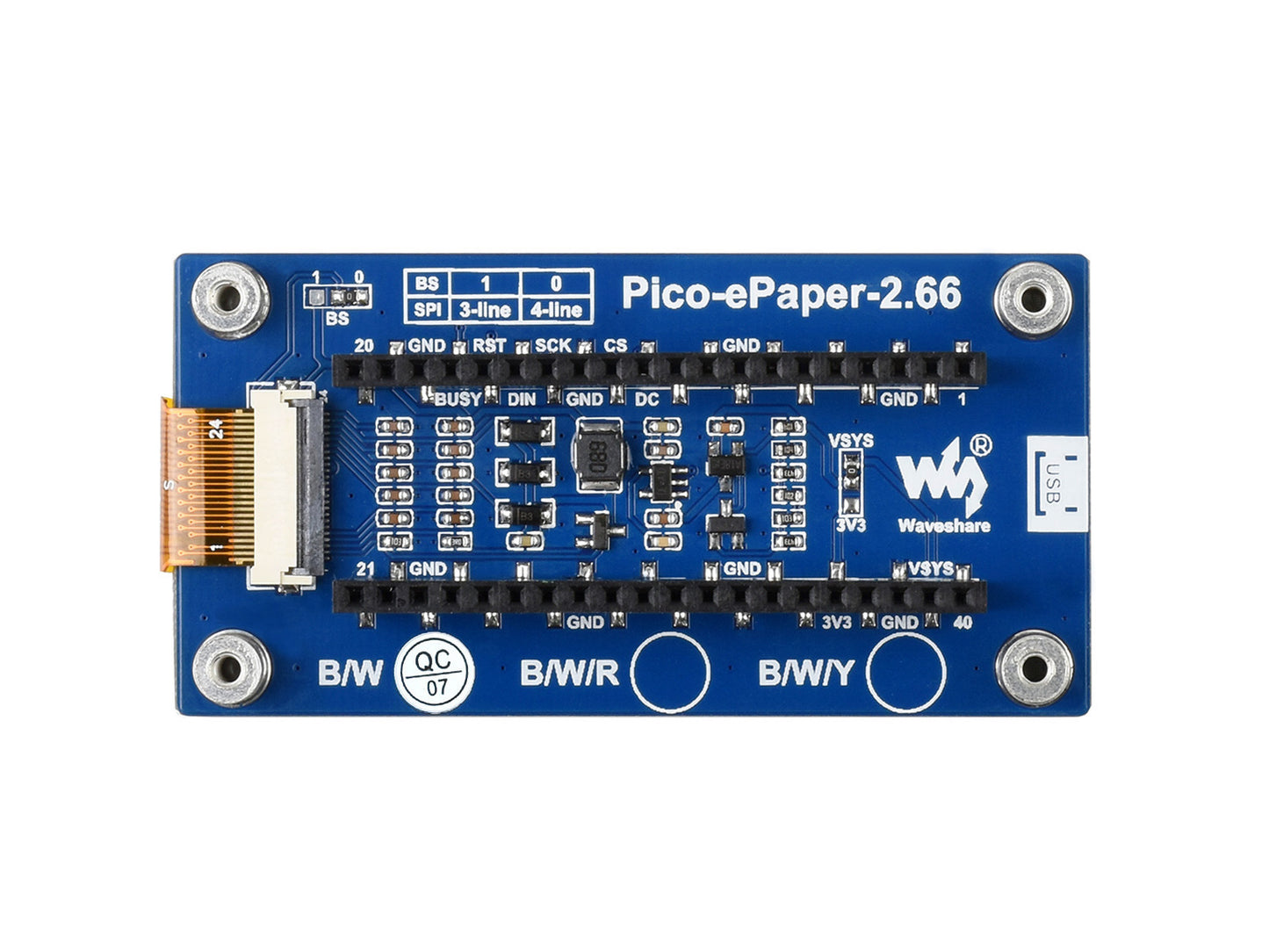 2.66inch E-Paper E-Ink Display Module for Raspberry Pi Pico, 296×152, Black / White, SPI