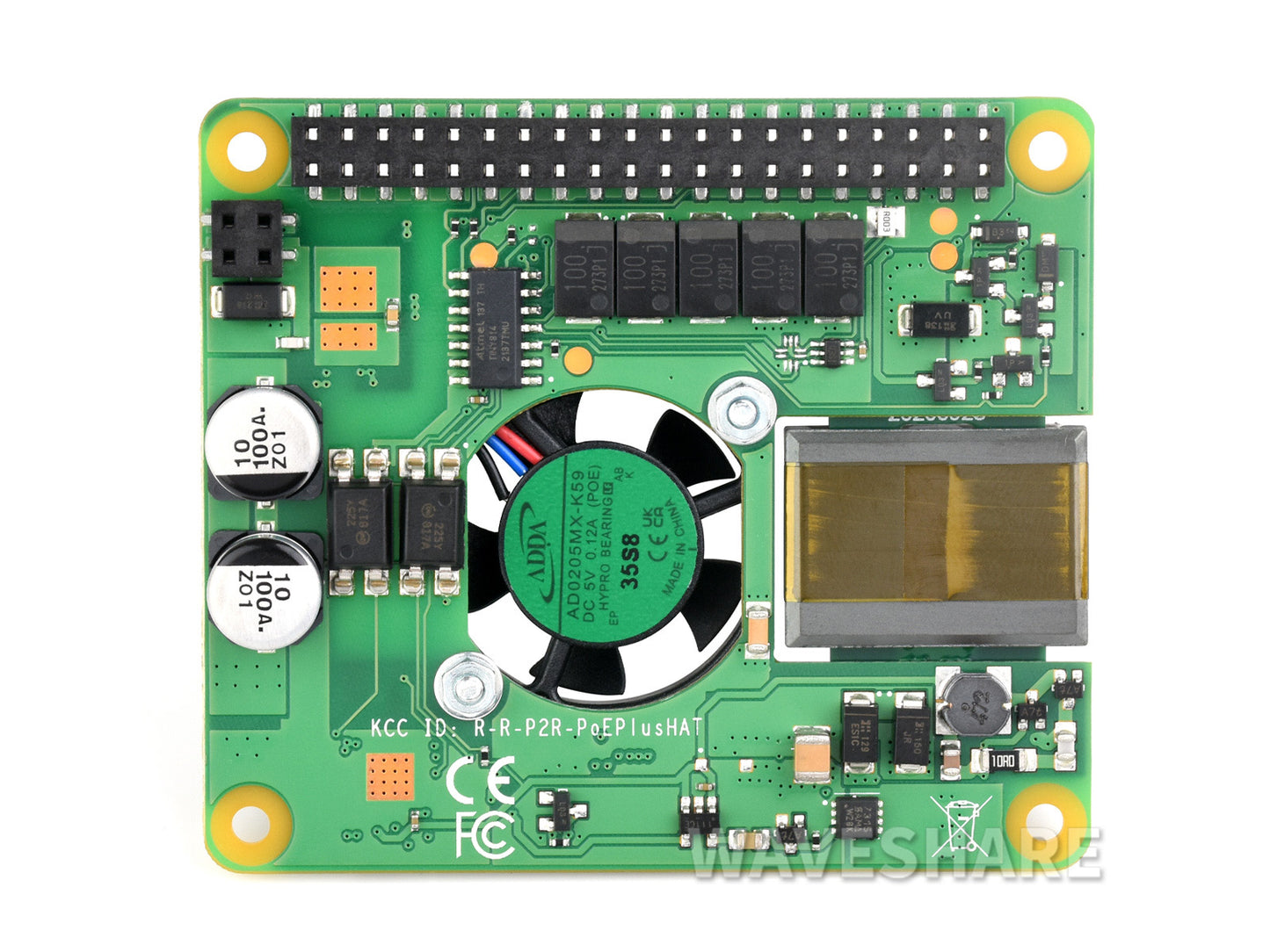 Raspberry Pi PoE+ HAT for Raspberry Pi 3B+/4B, 802.3af/at-compliant