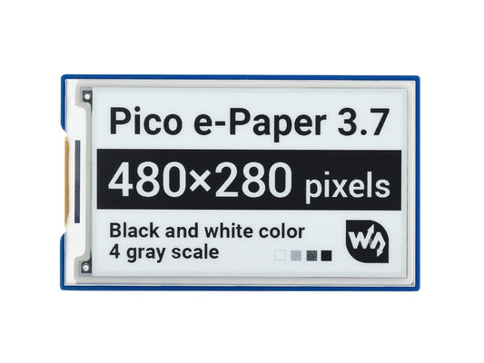 3.7inch E-Paper E-Ink Display Module for Raspberry Pi Pico, 480×280, Black / White, 4 Grayscale, SPI