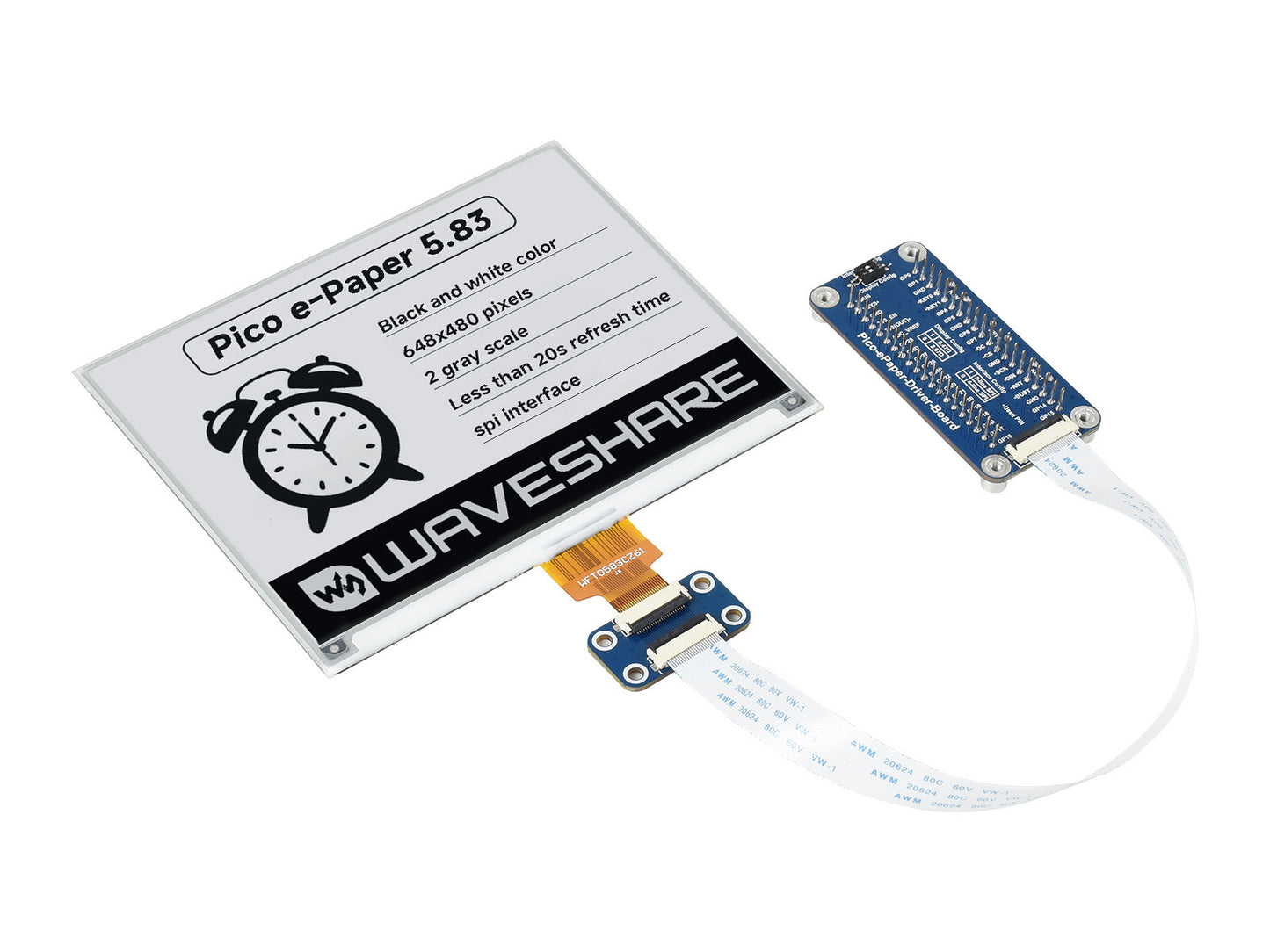 5.83inch E-Paper E-Ink Display Module for Raspberry Pi Pico, 648×480, Black / White, SPI