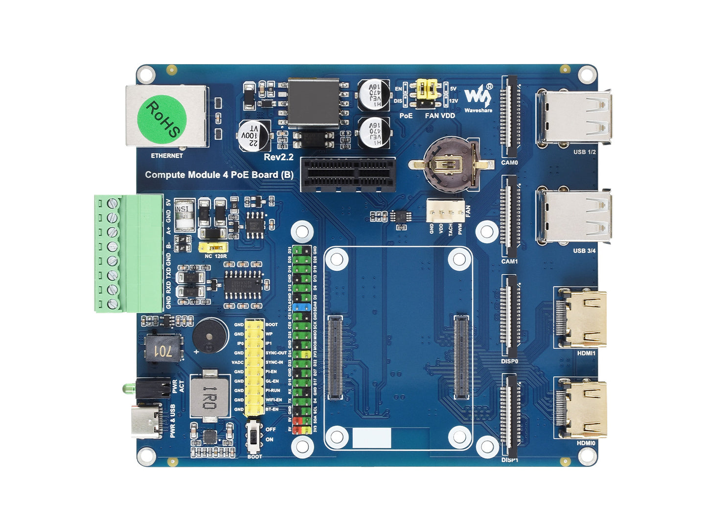 Raspberry Pi Compute Module 4 IO Board With PoE Feature (Type B), for all Variants of CM4