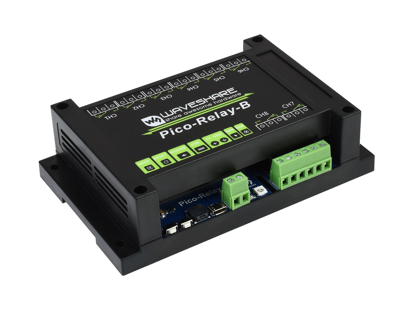 Industrial 8-Channel Relay Module for Raspberry Pi Pico, Multi Protection