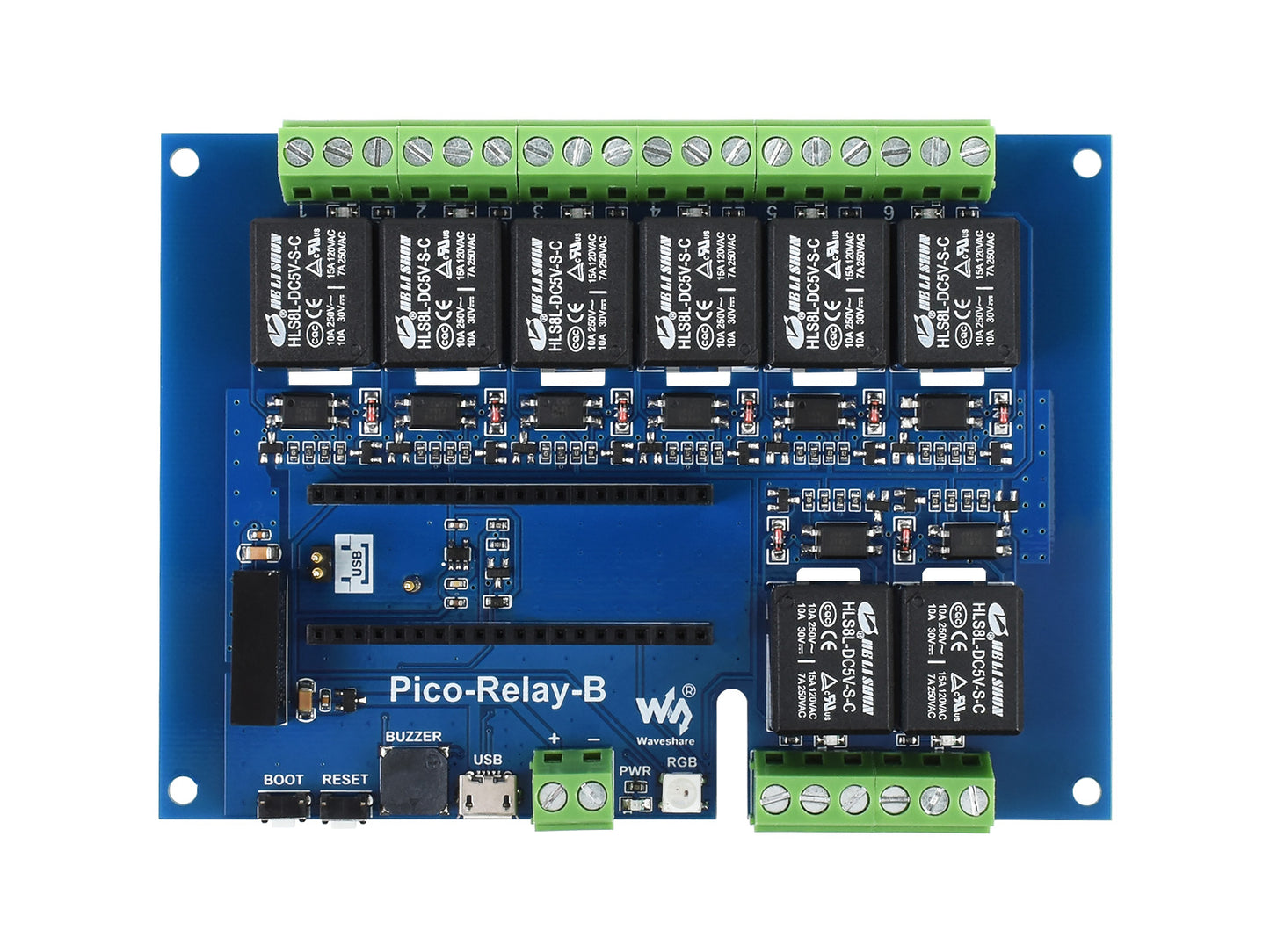 Industrial 8-Channel Relay Module for Raspberry Pi Pico, Multi Protection