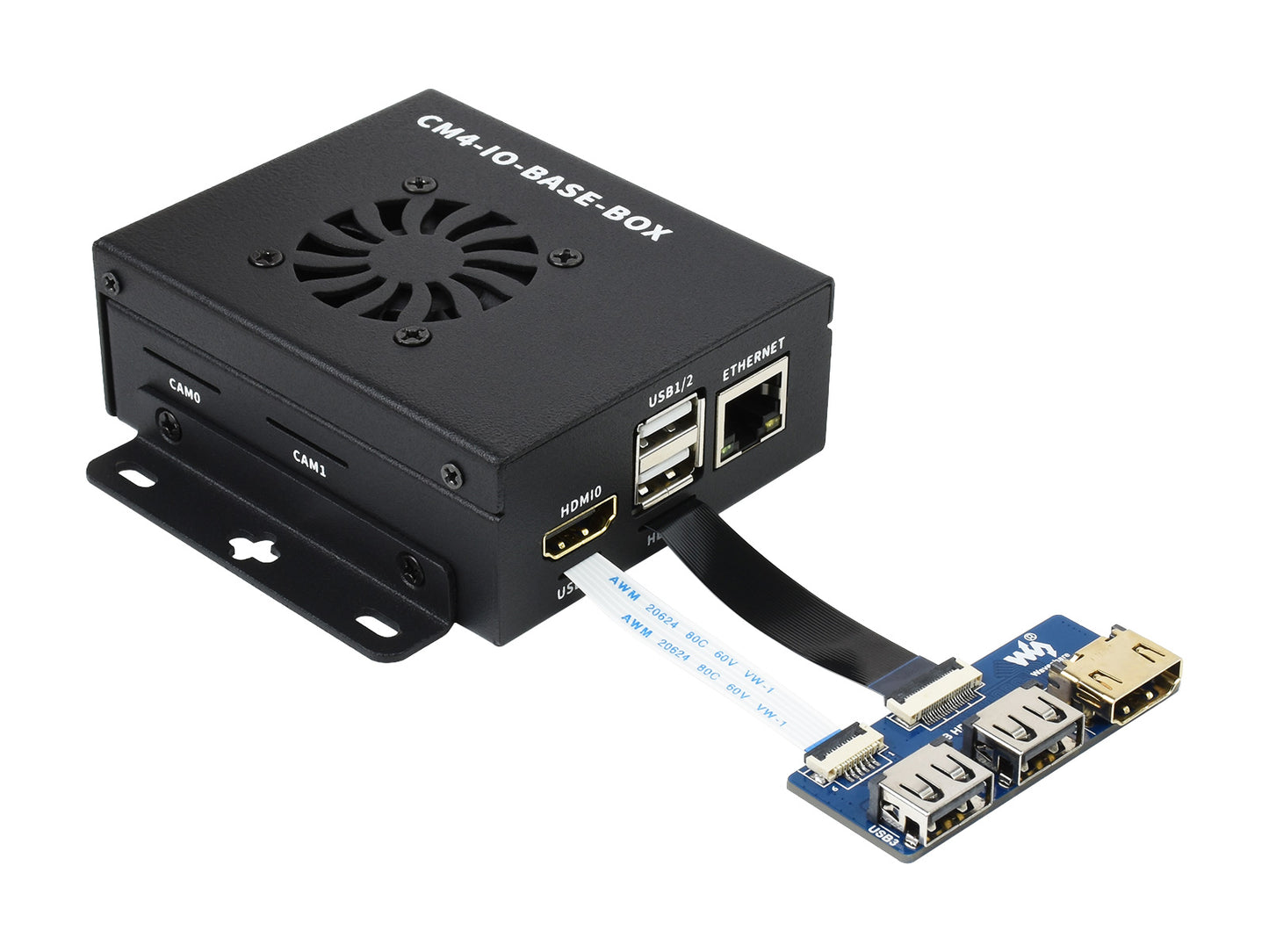 CM4-IO-BASE-BOX-A + USB HDMI Adapter, for Raspberry Pi Compute Module 4
