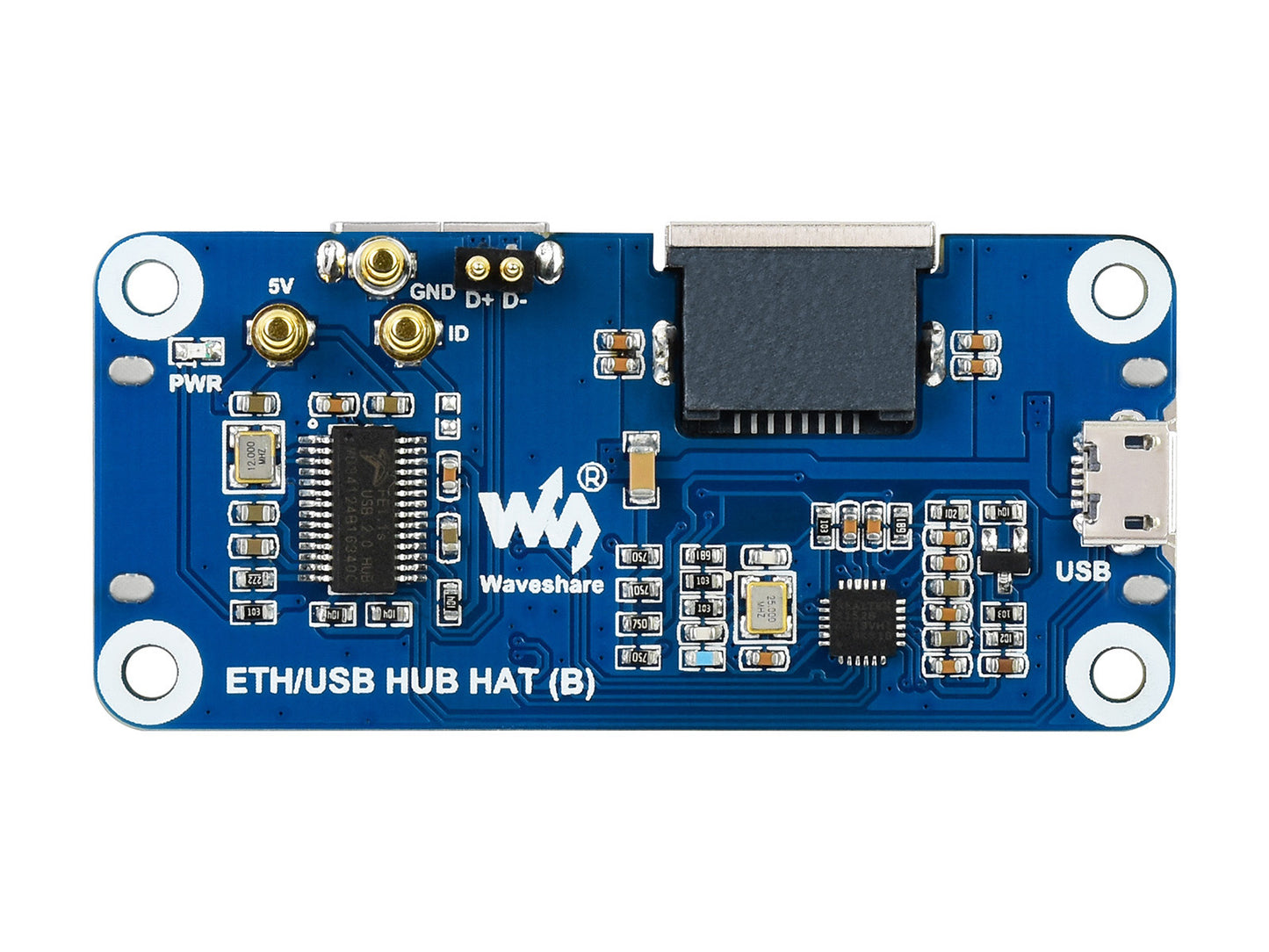 Ethernet / USB HUB HAT (B) for Raspberry Pi Series, 1x RJ45, 3x USB 2.0