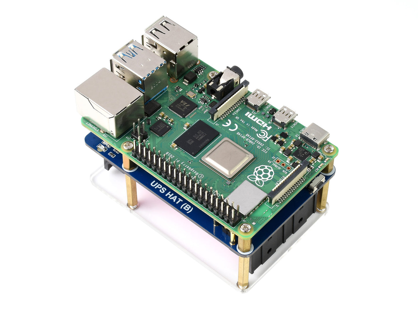 Uninterruptible Power Supply UPS HAT (B) for Raspberry Pi, 5V Output, up to 5A Current, Pogo Pins Connector