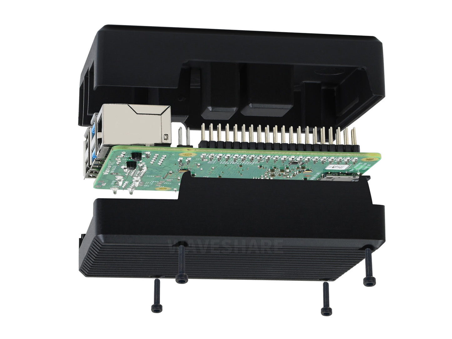 Aluminum Stripe Grooved Case for Raspberry Pi 4, Inner Heatsink Pillars