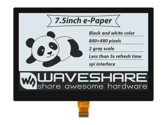 7.5inch e-Paper (G) E-Ink Optical Bonding Display, 800×480, Black / White, SPI, without PCB