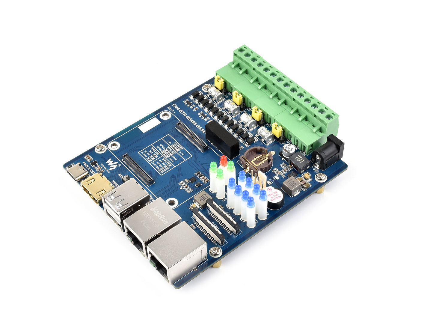 Dual ETH Quad RS485 Base Board (B) for Raspberry Pi Compute Module 4, Gigabit Ethernet, 4CH Isolated RS485