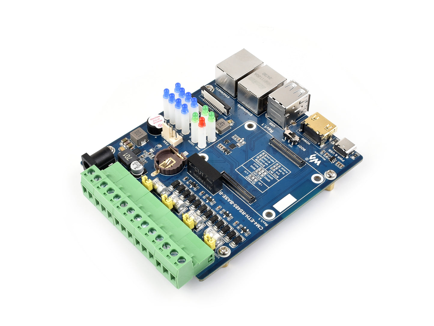 Dual ETH Quad RS485 Base Board (B) for Raspberry Pi Compute Module 4, Gigabit Ethernet, 4CH Isolated RS485