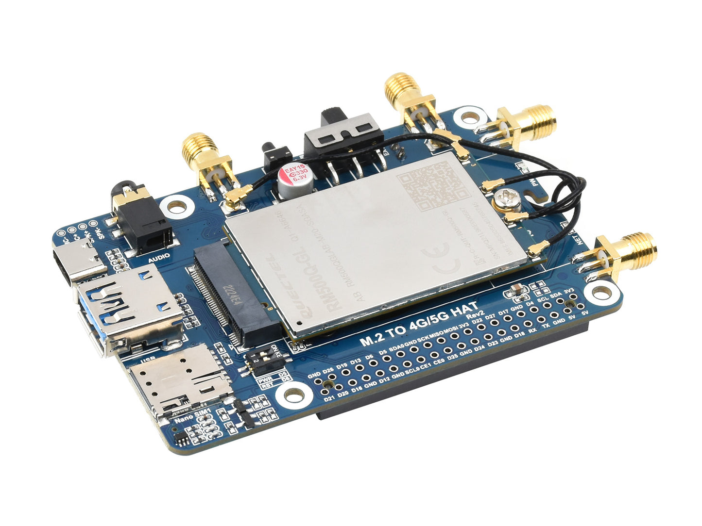 RM500x / RM502x 5G HAT for Raspberry Pi, quad antennas LTE-A, multi band, 5G/4G/3G