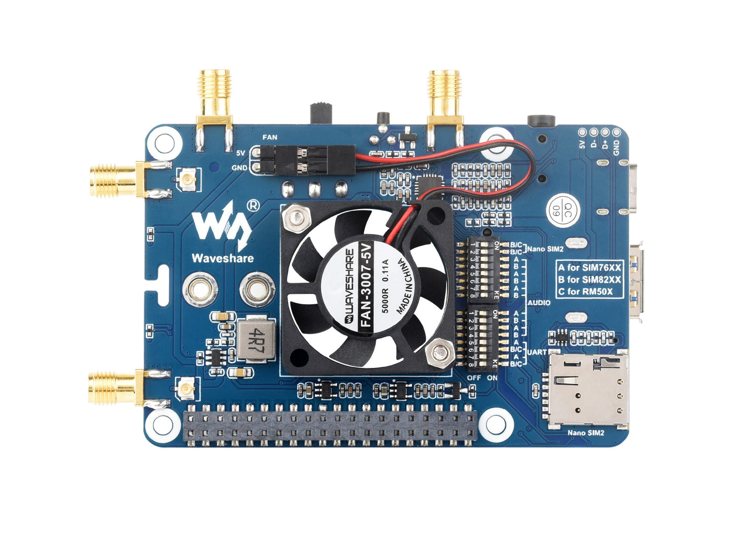 SIM7600G-H M.2 4G HAT for Raspberry Pi, LTE CAT4 High Speed, 4G/3G/2G, GNSS, Global Band