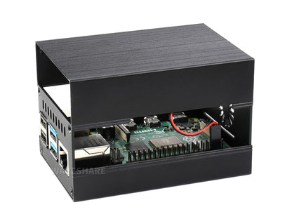 Stripe Aluminum Cooling Case for Raspberry Pi 4, Built-In Active Radiator with Fins