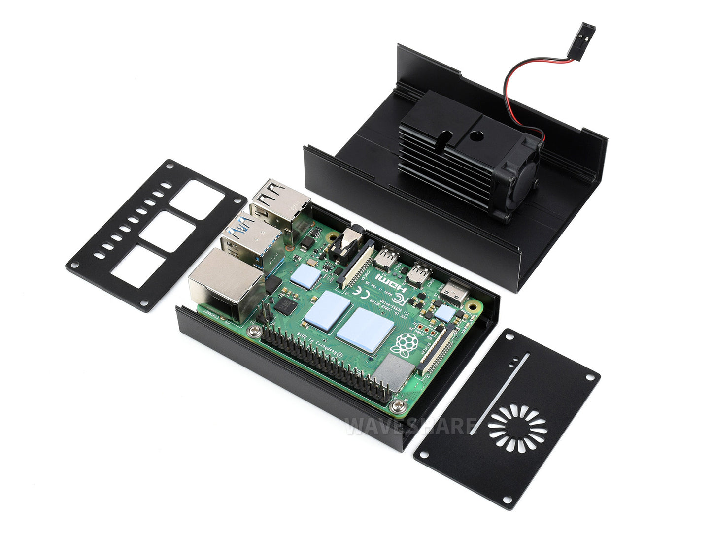 Stripe Aluminum Cooling Case for Raspberry Pi 4, Built-In Active Radiator with Fins