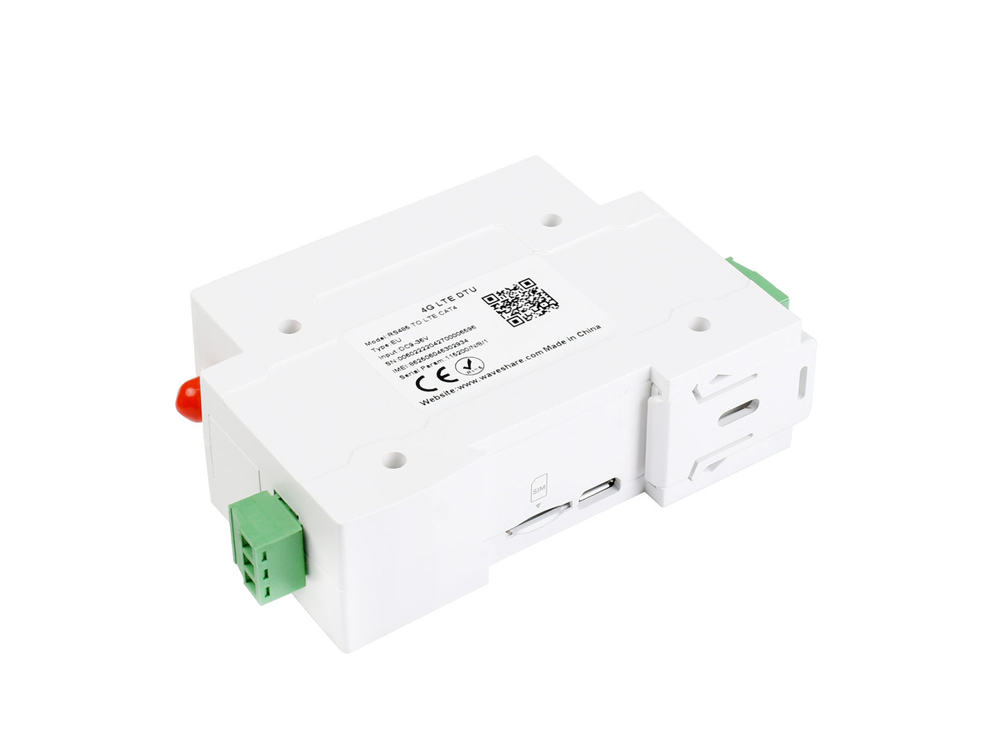 Industrial 4G DTU, RS485 TO LTE CAT4, DIN Rail-Mount, for EMEA, Korea, Thailand, India, Southeast Asia