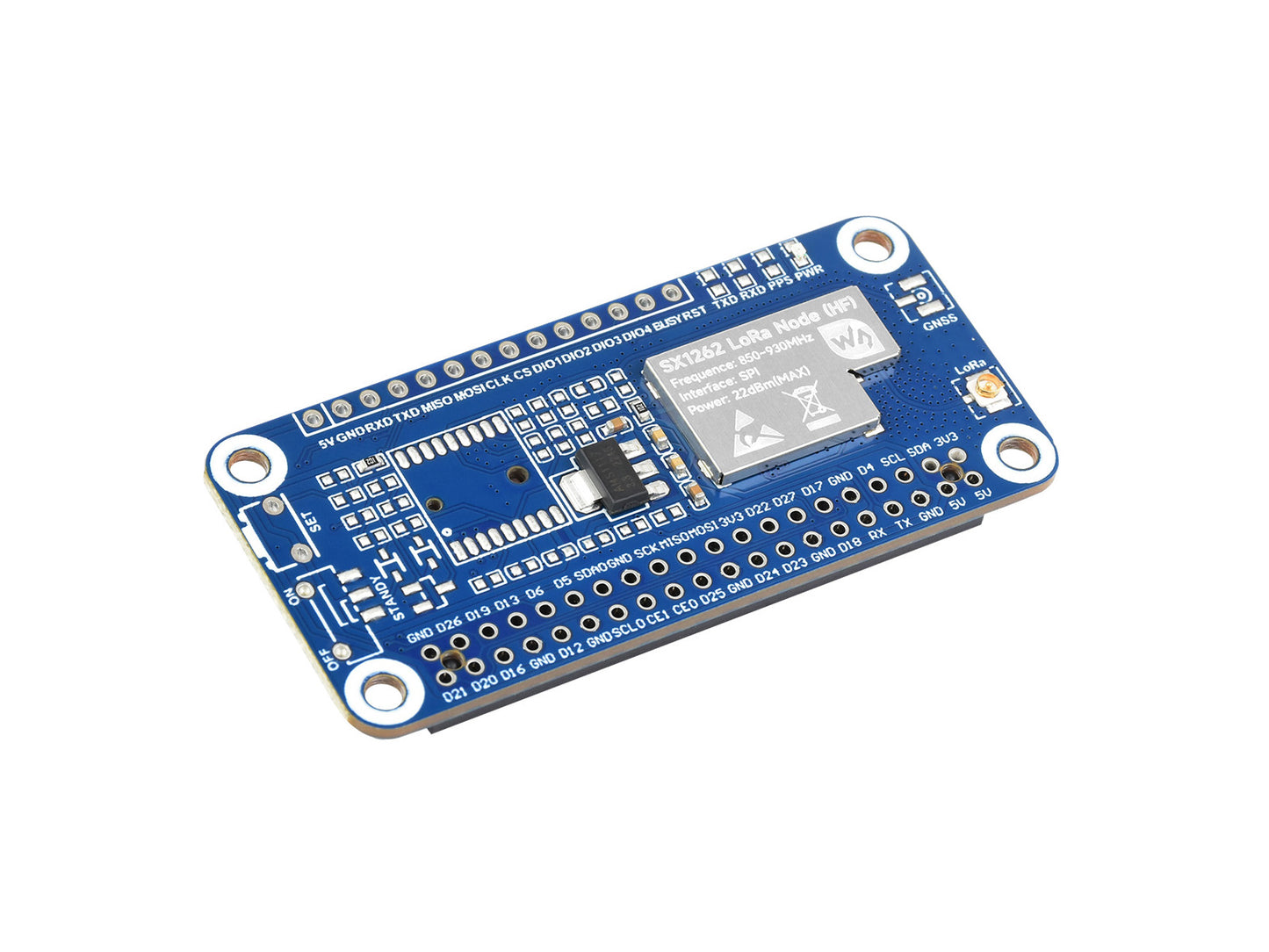 SX1262 LoRaWAN Node Module Expansion Board for Raspberry Pi, With Magnetic CB antenna, Options For Frequency Band And GNSS Function