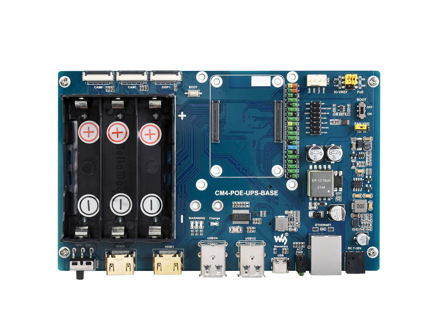 PoE UPS Base Board/Mini-Computer Designed for Raspberry Pi Compute Module 4, Gigabit Ethernet, Dual HDMI, Quad USB2.0