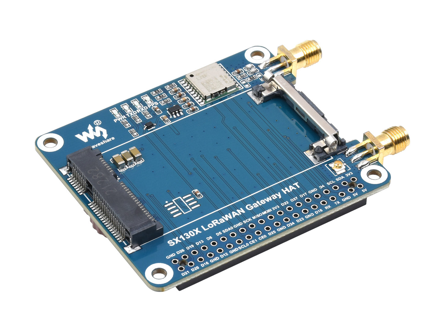 SX130x 868M/915M LoRaWAN Gateway HAT for Raspberry Pi, Standard Mini-PCIe Socket, Long range Transmission, GNSS Module
