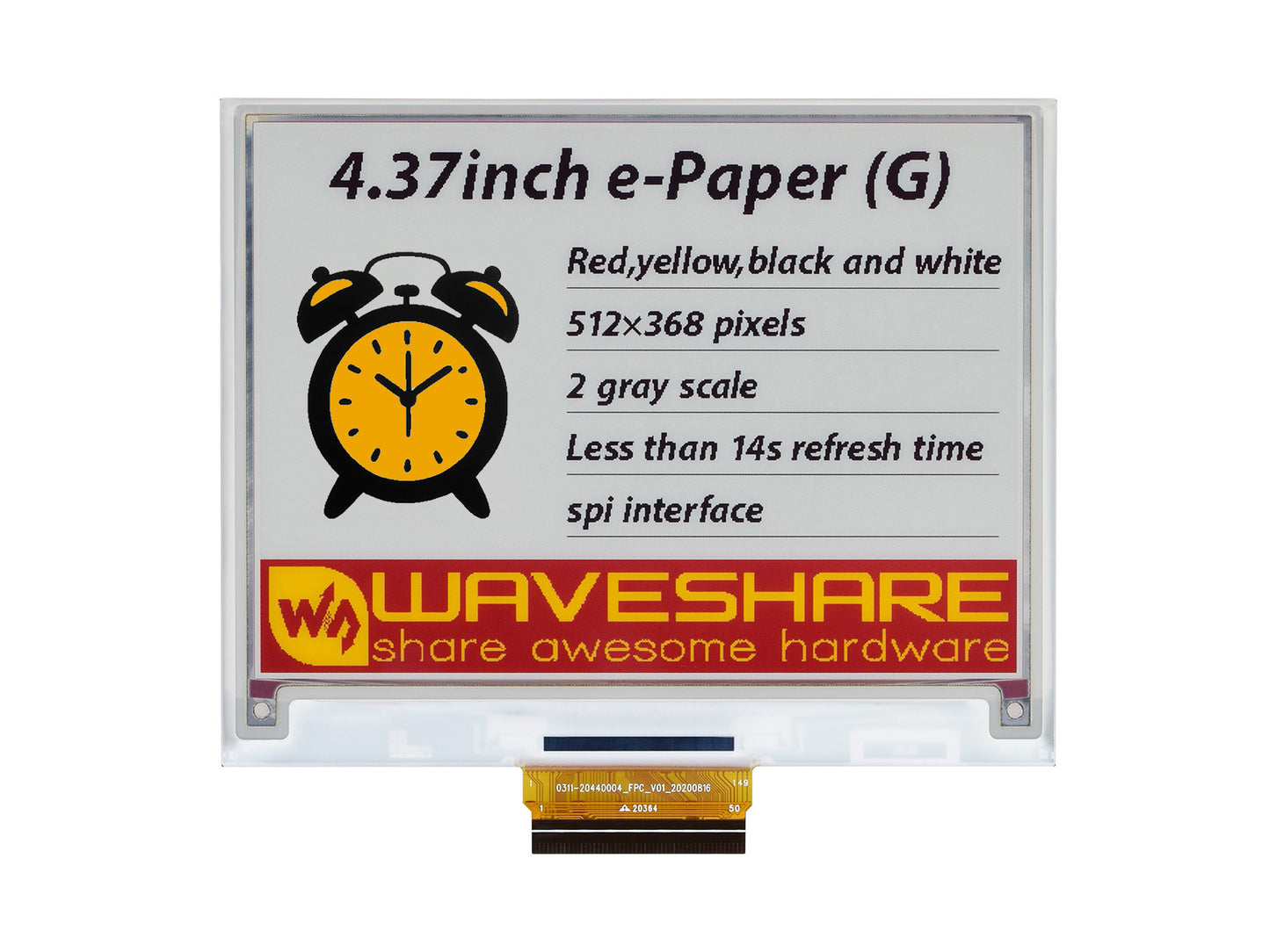 4.37inch E-Paper (G) raw display, 512 × 368, Red/Yellow/Black/White