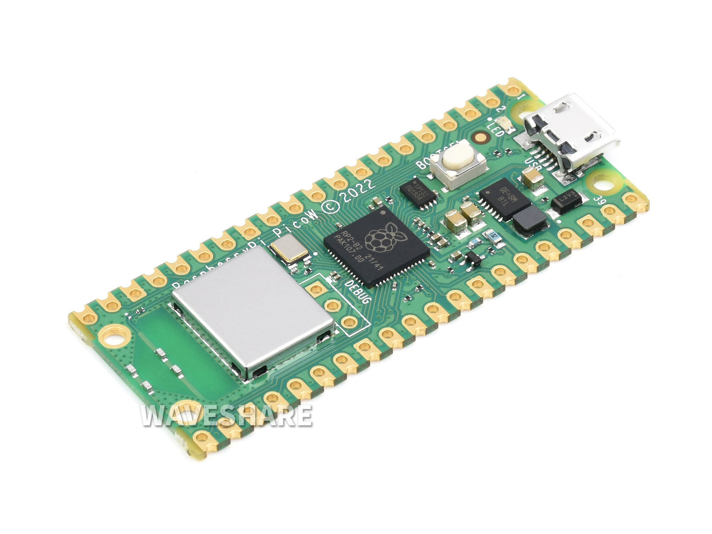 Raspberry Pi Pico W Microcontroller Board, Built-in WiFi, Based on Official RP2040 Dual-core Processor, Basic Kit