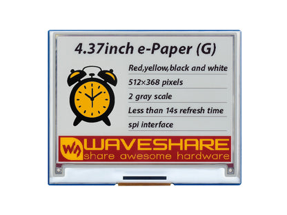 4.37inch E-Paper Module (G), 512 × 368, Red/Yellow/Black/White