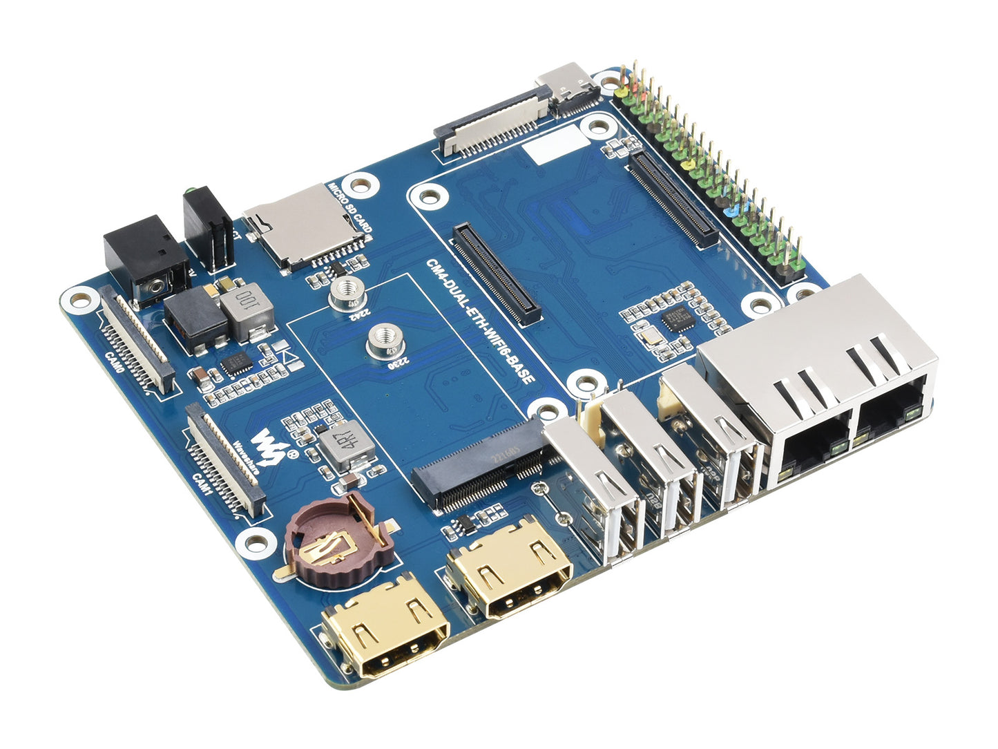 WIFI6 Dual ETH Base Board/Mini-Computer Designed for Raspberry Pi Compute Module 4(NOT Included), Onboard M.2 E KEY Slot