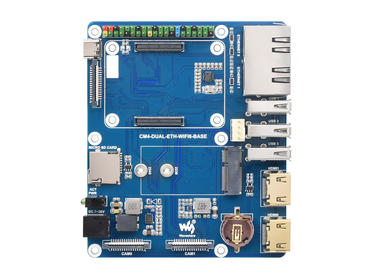 WIFI6 Dual ETH Base Board/Mini-Computer Designed for Raspberry Pi Compute Module 4(NOT Included), Onboard M.2 E KEY Slot