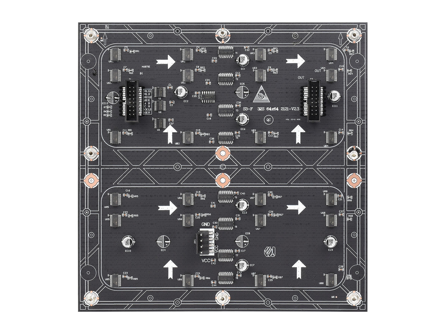 Flexible RGB full-color LED matrix panel, 3mm Pitch, 64x64 pixels, adjustable brightness and bendable PCB