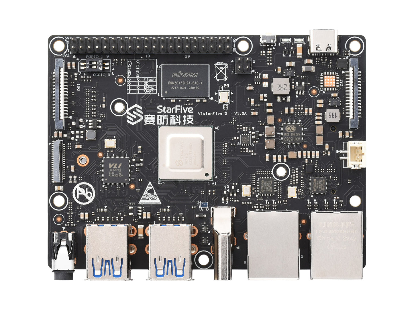 VisionFive2 RISC-V Single Board Computer, StarFive JH7110 Processor with Integrated 3D GPU, base on Linux