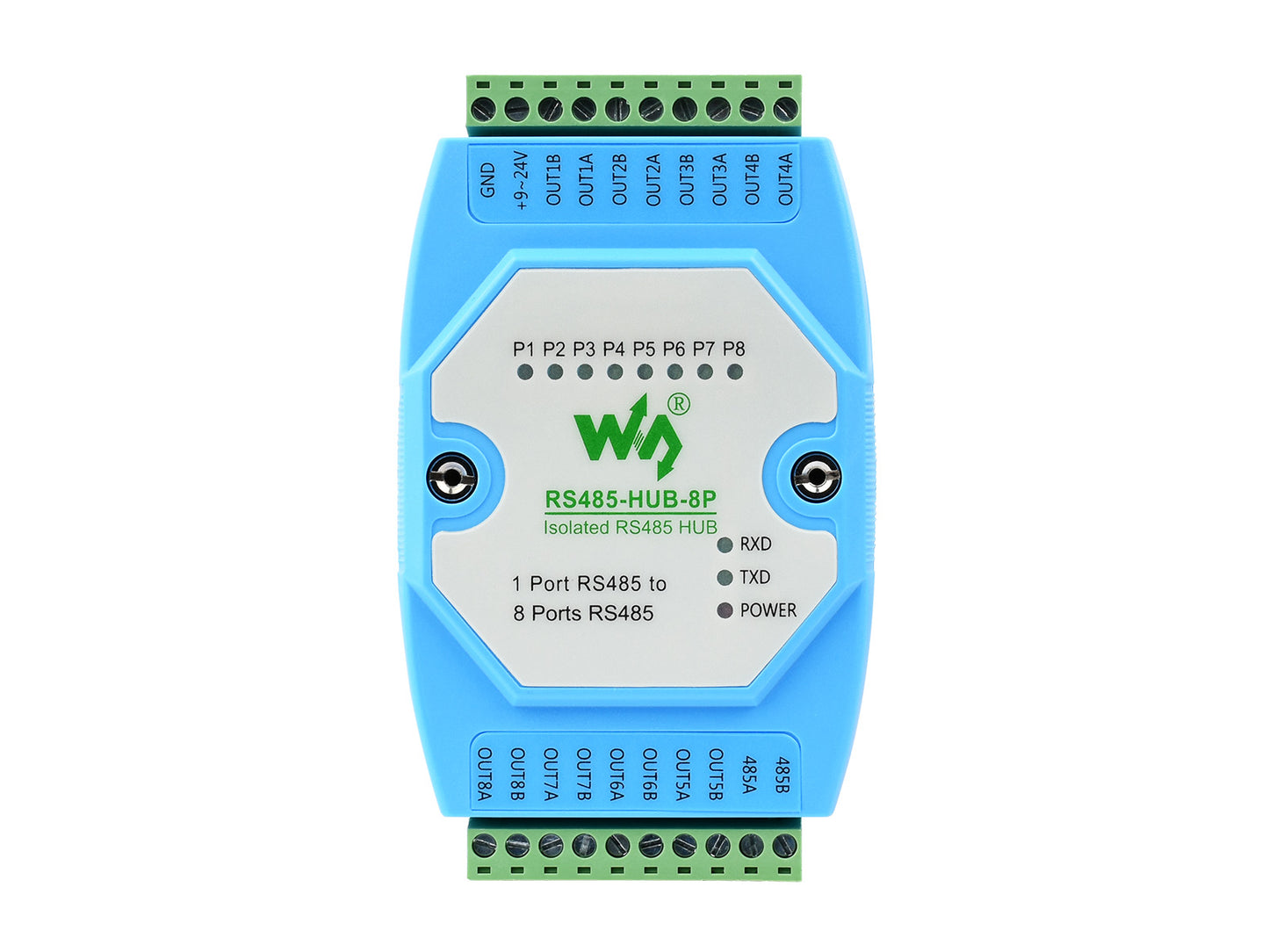 Industrial-grade Isolated 8-ch RS485 Hub, Rail-mount Support, Wide Baud rate Range