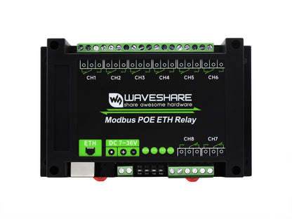 8-ch Ethernet Relay Module, Modbus RTU/Modbus TCP Protocol, PoE port Communication, With Various Isolation And Protection Circuits