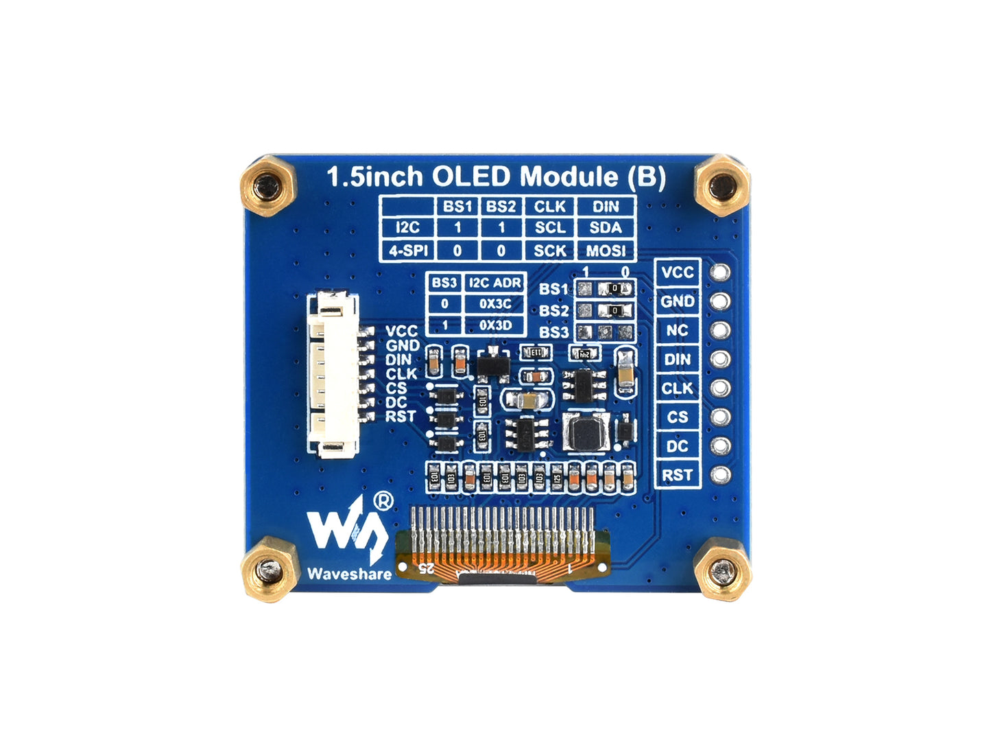 1.5inch OLED Display Module, 128×128 Resolution, SPI / I2C Communication, Black / White Display Color
