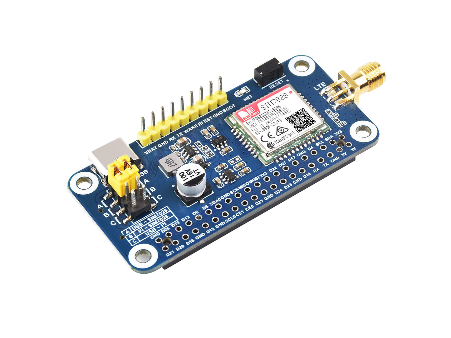 SIM7028 NB-IoT HAT for Raspberry Pi, Supports Global Band NB-IoT Communication, Small In Size And Low Power Consumption