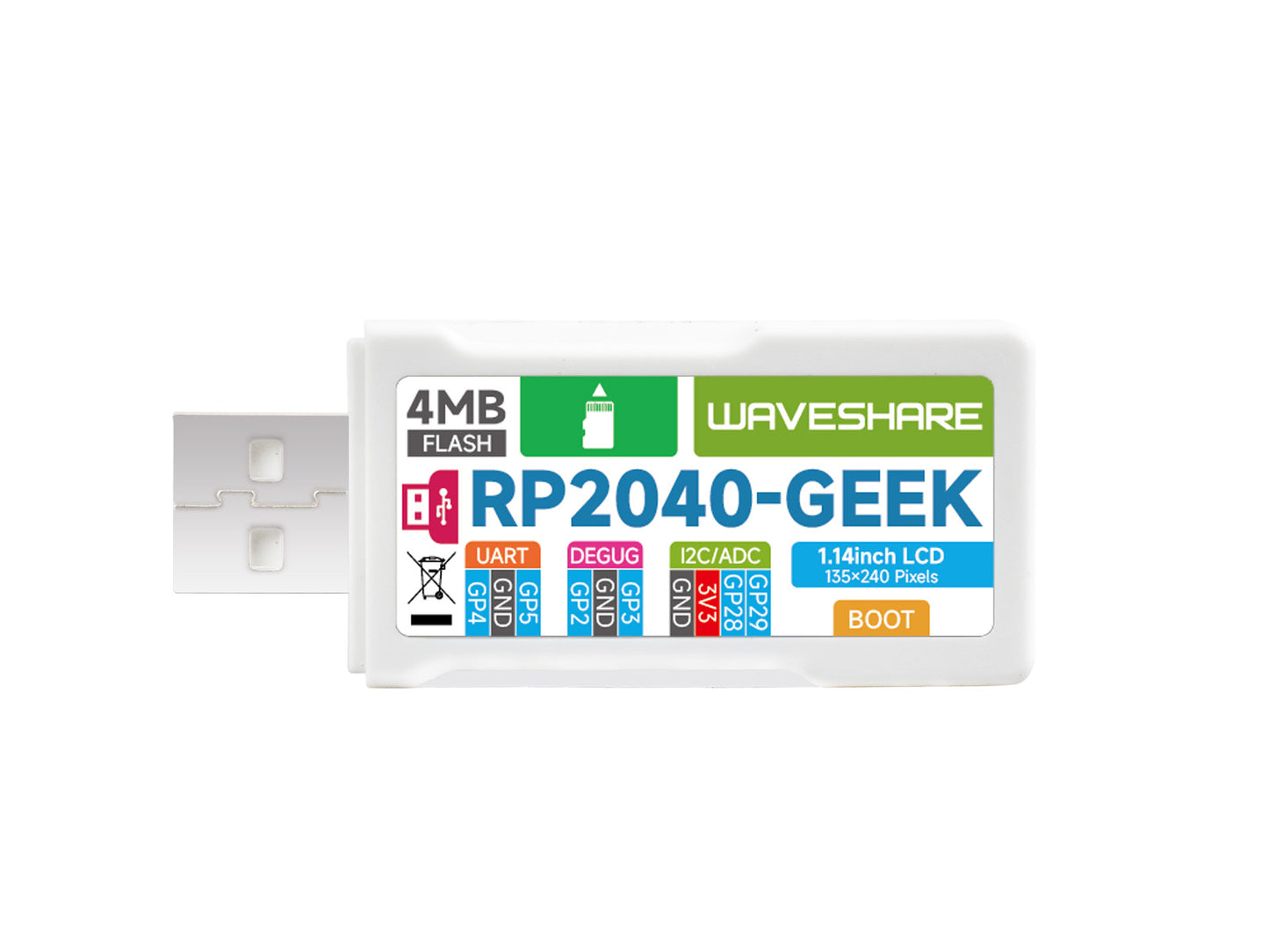 Waveshare RP2040-GEEK Development Board, Based On RP2040 Microcontroller, With 1.14inch 65K Color LCD